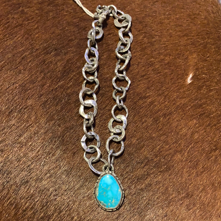 Silver Chain Turquoise Pendant Necklace